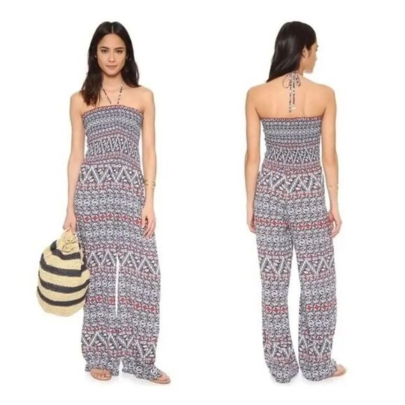 TORY BURCH Poppy Acoma Smocked Strapless Halter Jumpsuit S - Picture 1 of 10